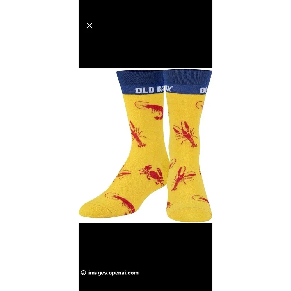 Old Bay Crew Socks Men’s 6-12 Crab Novelty Yellow Crazy Socks 1 Pair NWT